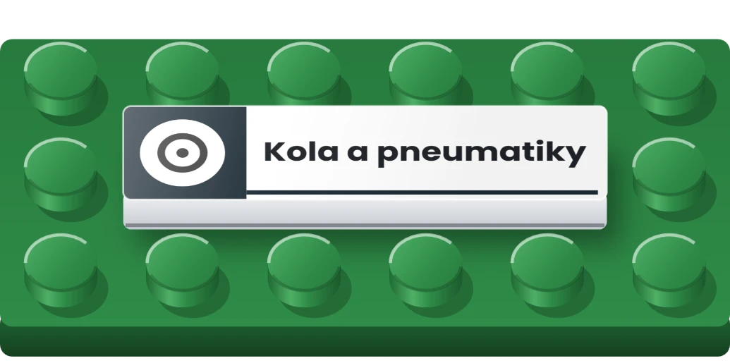 Štítek na třídění: kola a pneumatiky na LEGO dlaždici 1 × 4, ukázka karty