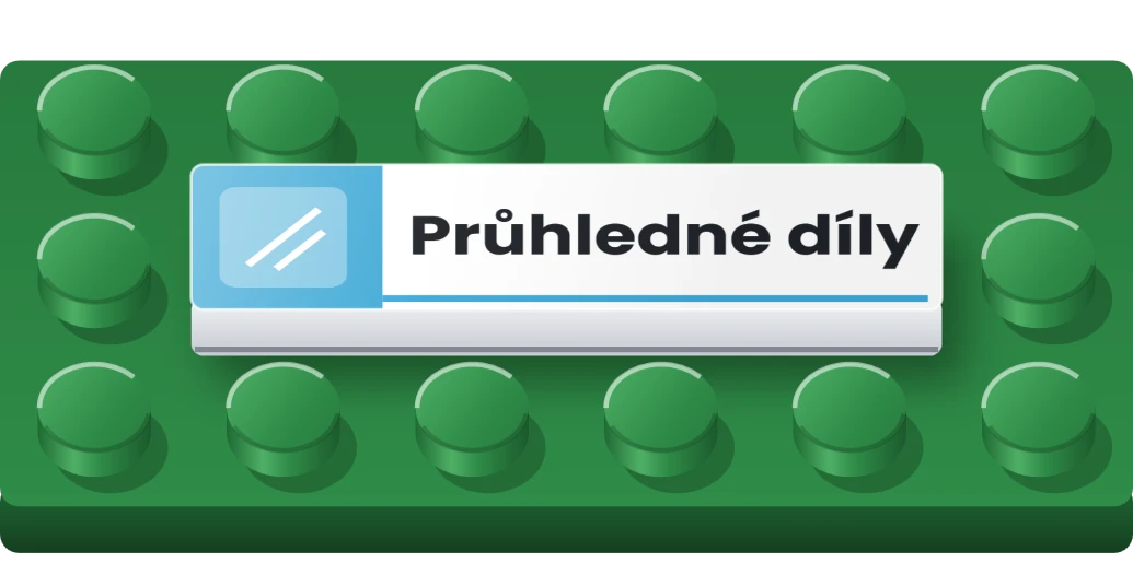 Štítek na třídění: průhledné díly na LEGO dlaždici 1 × 4, ukázka karty