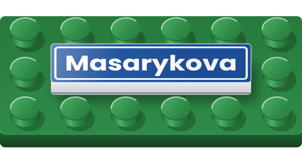 Modrá uliční cedule na LEGO dlaždici 1 × 4, ukázka karty