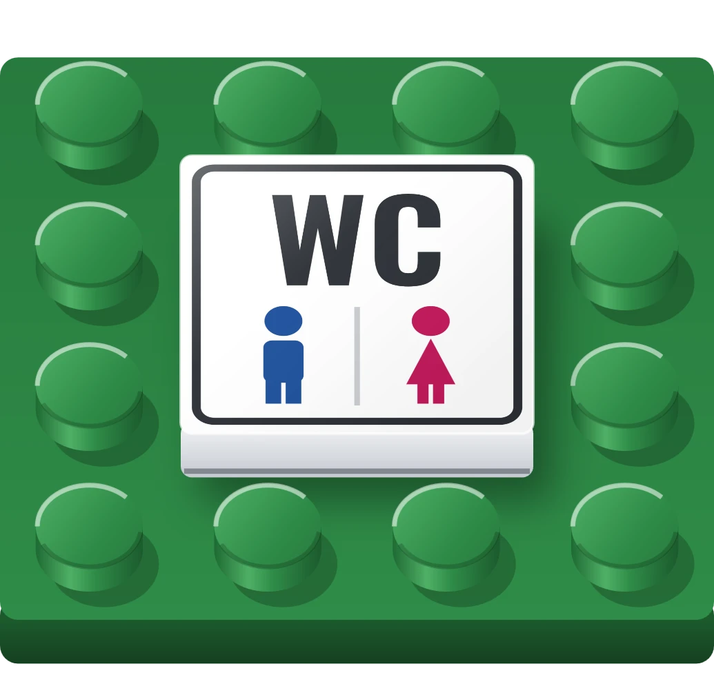 Cedulka WC na LEGO dlaždici 2 × 2, ukázka karty