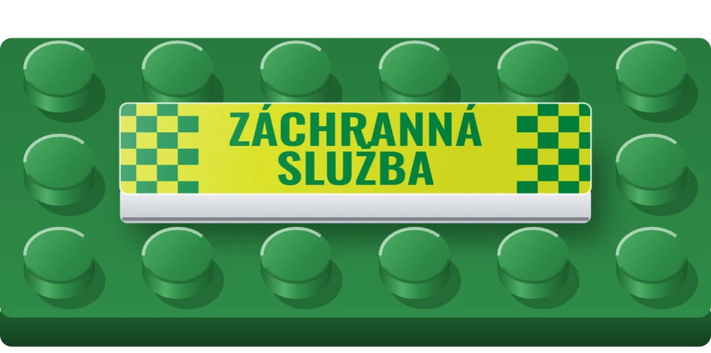 Nápis ZÁCHRANNÁ SLUŽBA na LEGO dlaždici 1 × 4, ukázka karty