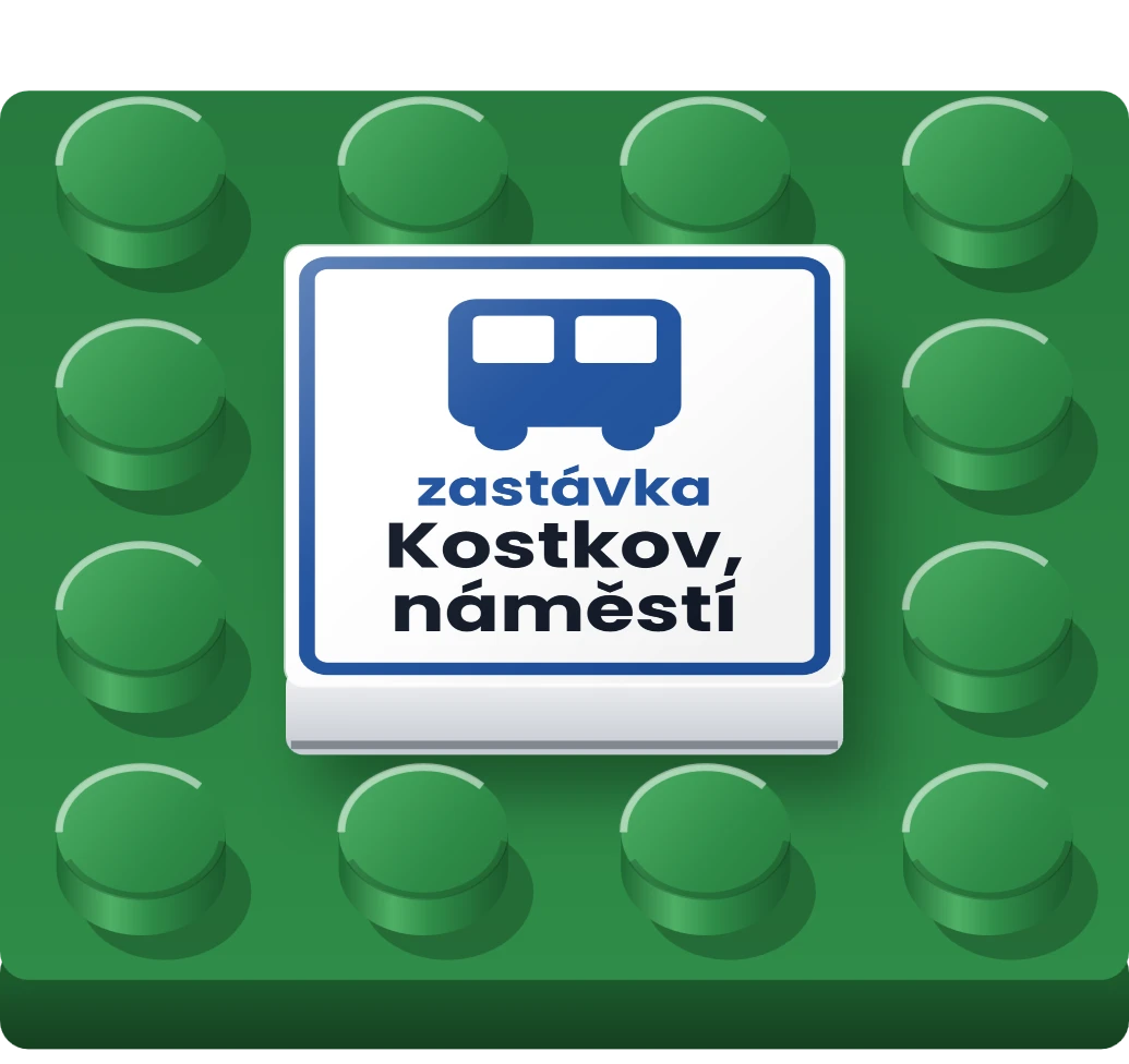 Zastávka autobusu na LEGO dlaždici 2 × 2, ukázka karty