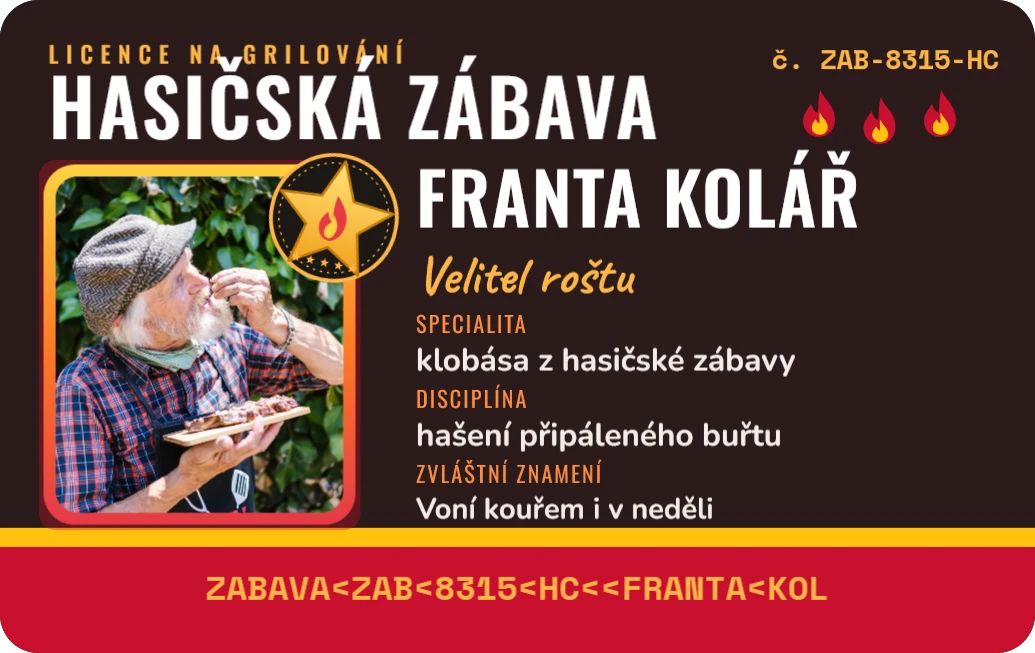 Licence na grilování na hasičské zábavě, ukázka karty