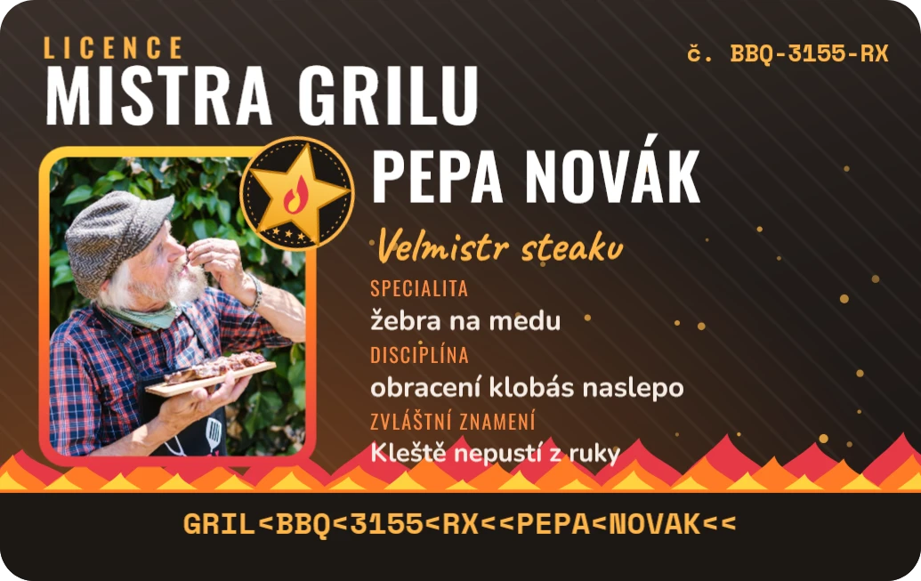 Licence mistra grilu, ukázka karty