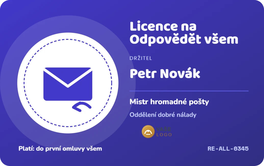 Licence na Odpovědět všem, ukázka karty
