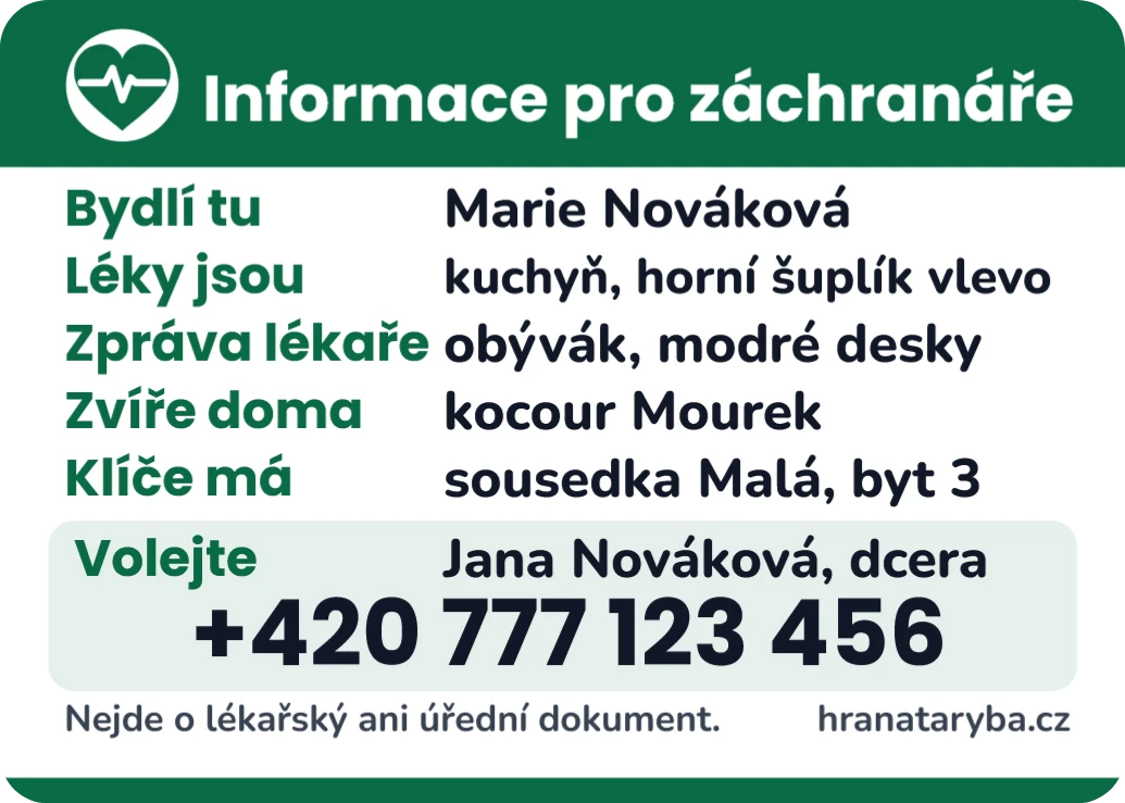 Magnetka na lednici pro záchranáře, ukázka karty