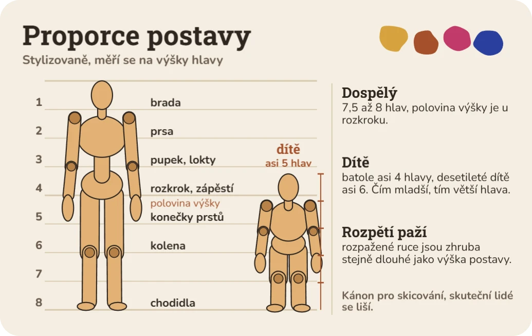 Tahák pro kreslíře: proporce postavy a obličeje, ukázka karty