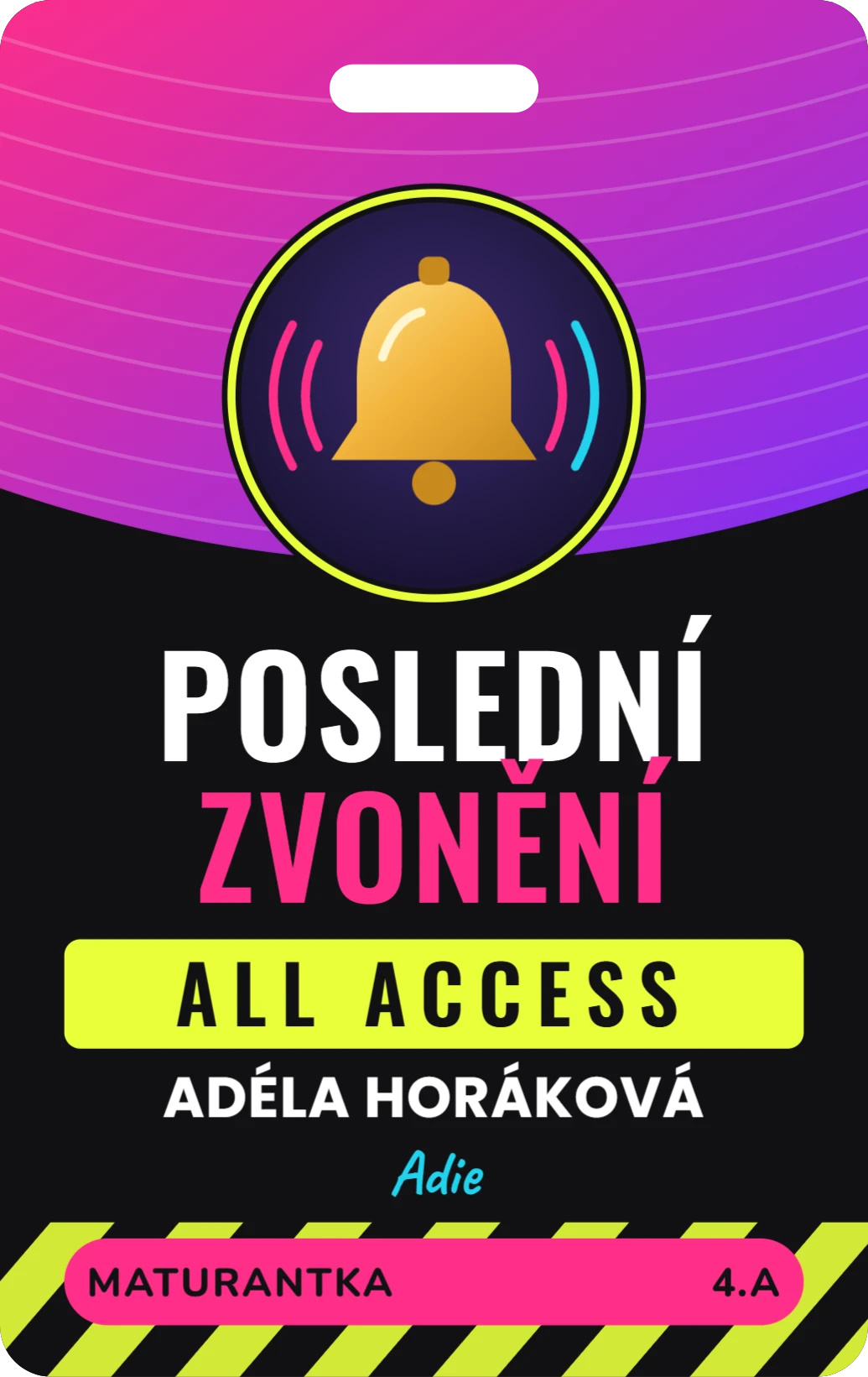Poslední zvonění: backstage pass, ukázka karty