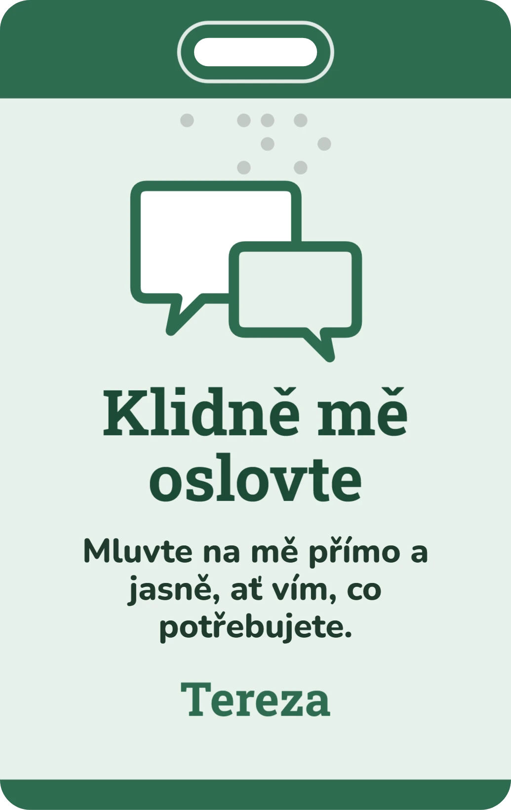 Klidně mě oslovte, nebo teď prosím ne: oboustranná karta, ukázka karty