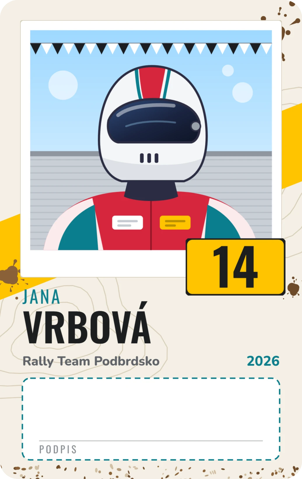 Podpisová karta jezdce Rallye, ukázka karty