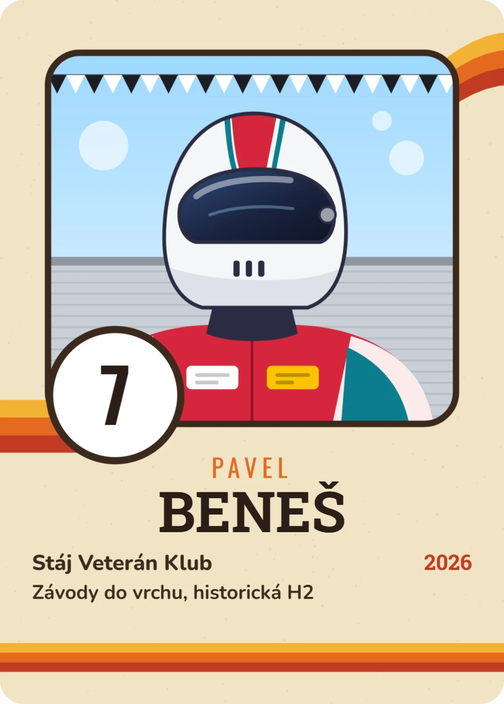 Karta jezdce se statistikami Retro, ukázka karty