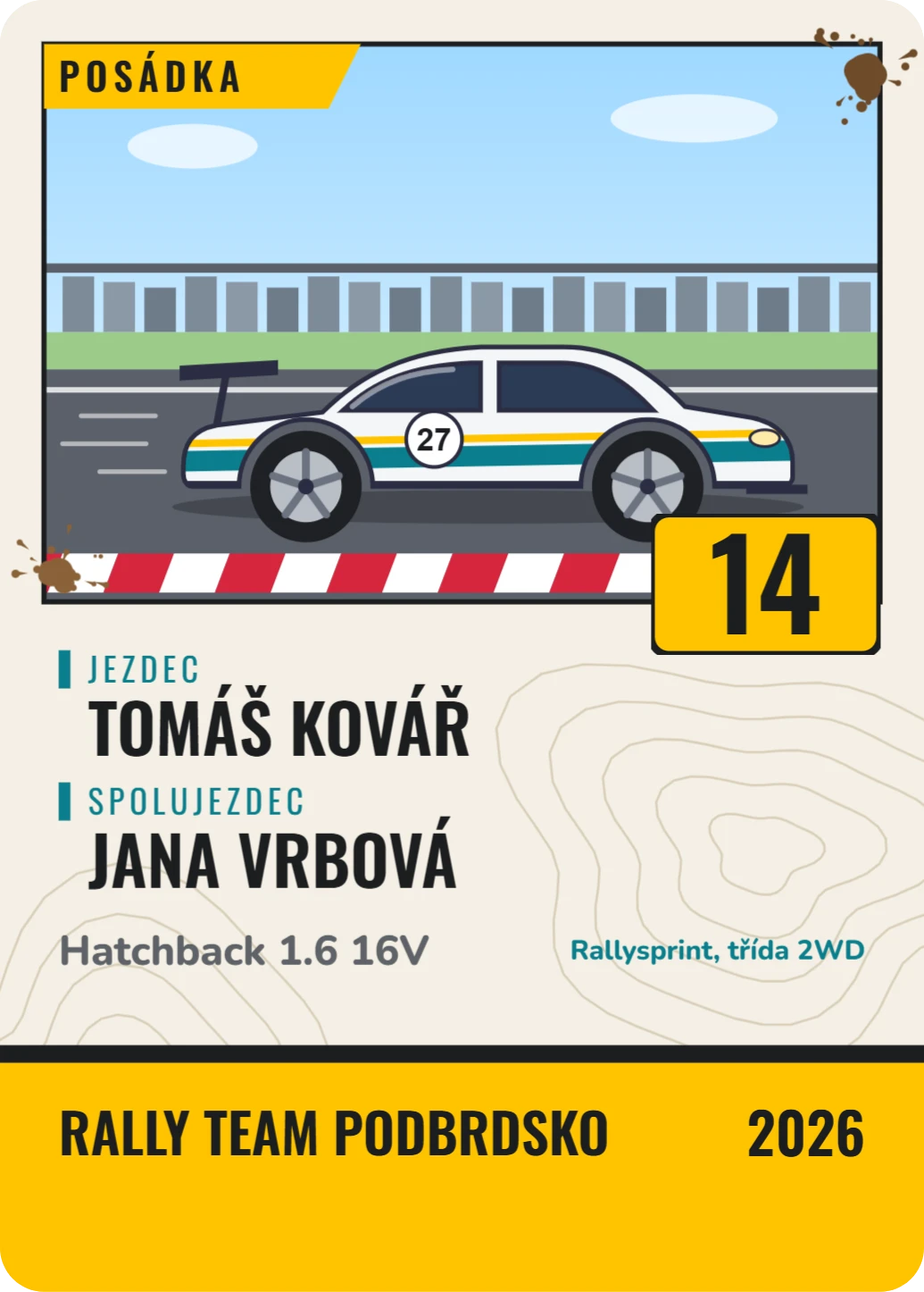 Karta posádky Rallye, ukázka karty