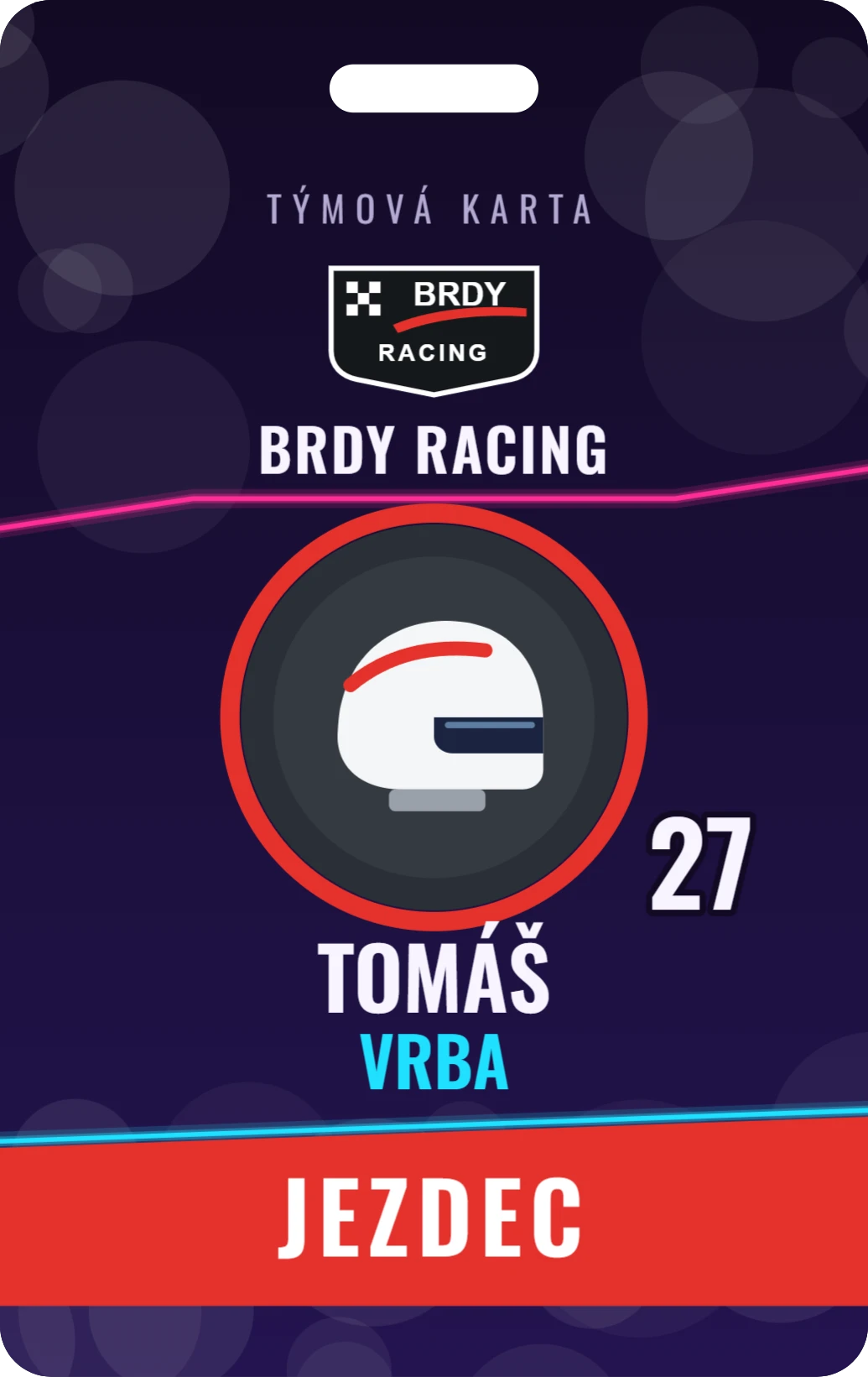 Týmový pass na krk Drift, ukázka karty