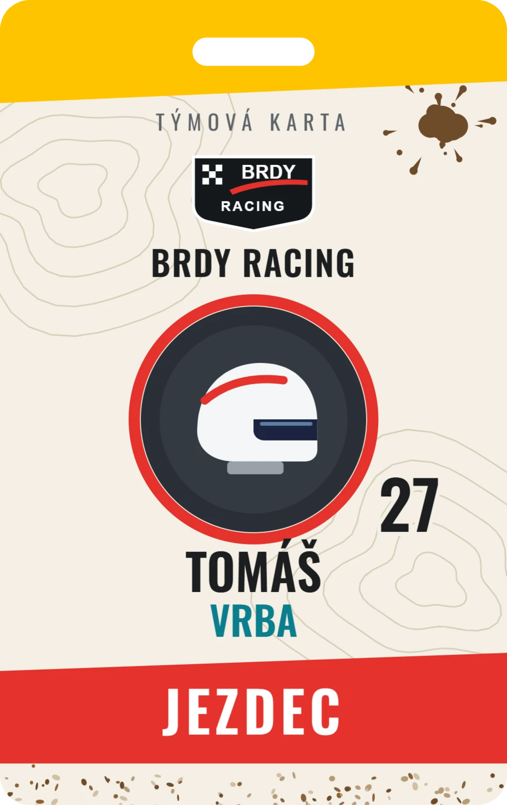 Týmový pass na krk Rallye, ukázka karty