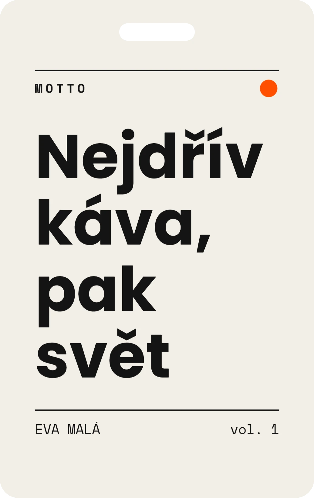 Minimalistická karta s mottem, ukázka karty