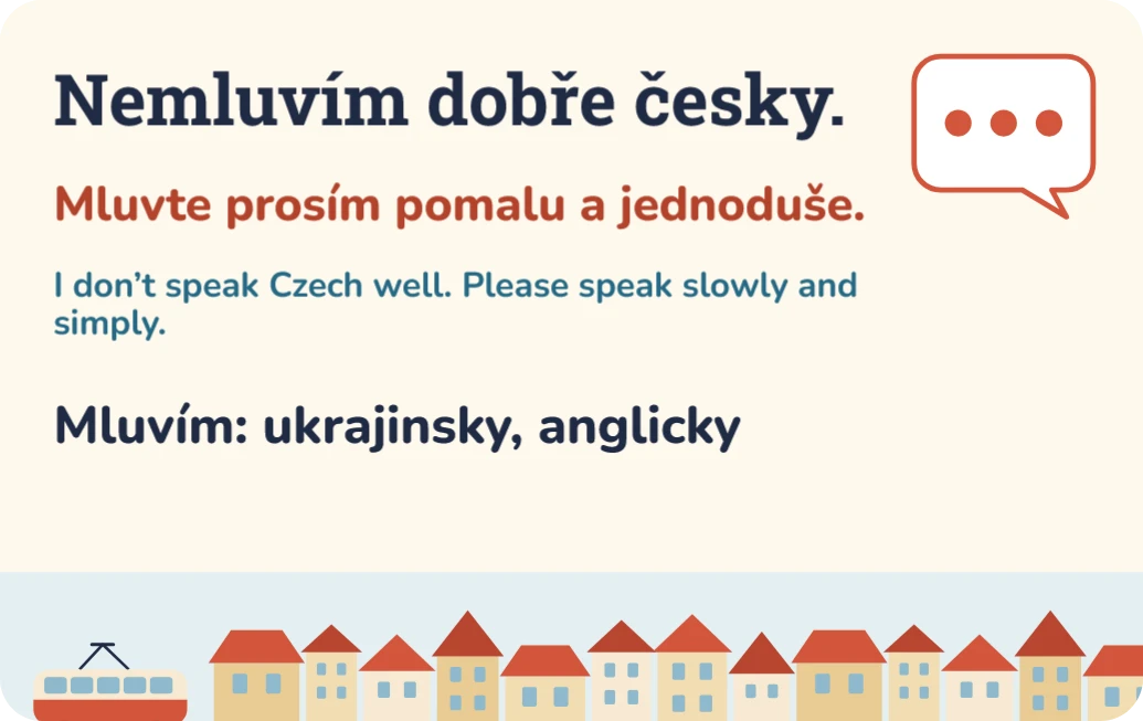 Nemluvím dobře česky: karta pro cizince, ukázka karty
