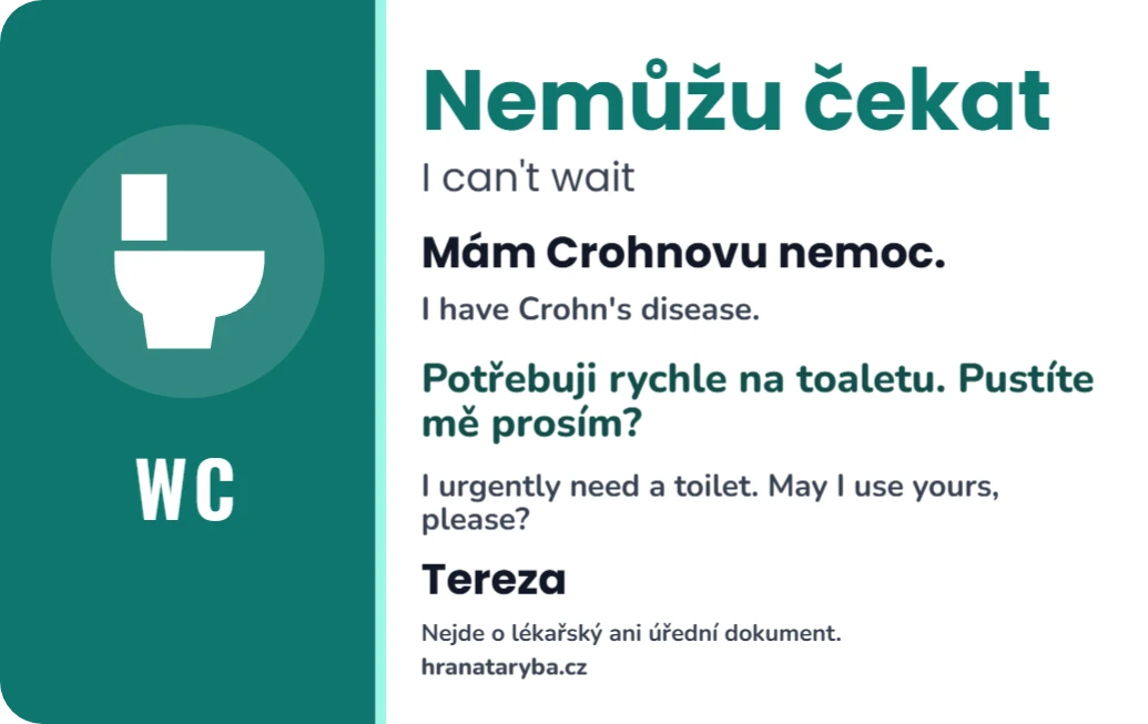 Nemůžu čekat: karta pro IBD a stomii, ukázka karty