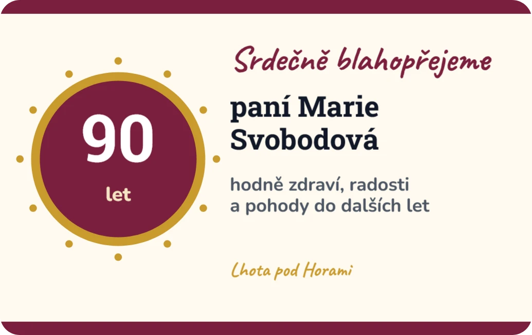 Gratulace jubilantovi od obce, ukázka karty