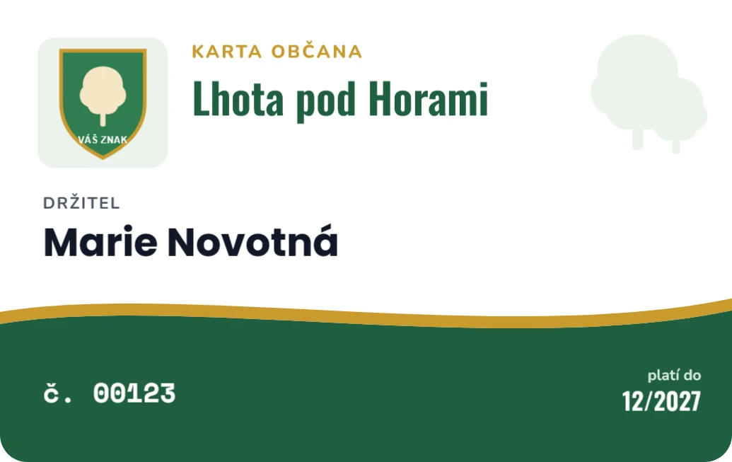 Karta občana obce, ukázka karty