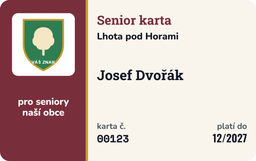 Senior karta obce, ukázka karty