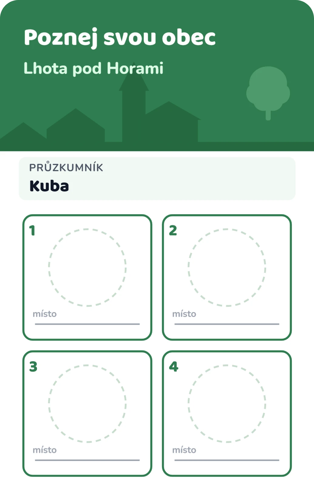 Pas Poznej svou obec pro děti, ukázka karty