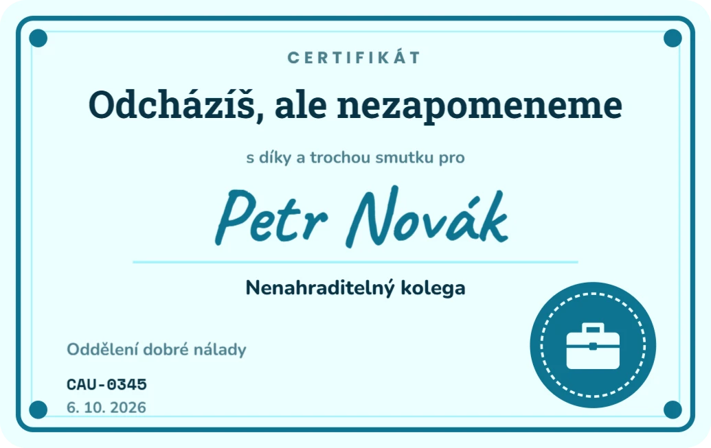 Rozlučková karta pro odcházejícího kolegu, ukázka karty