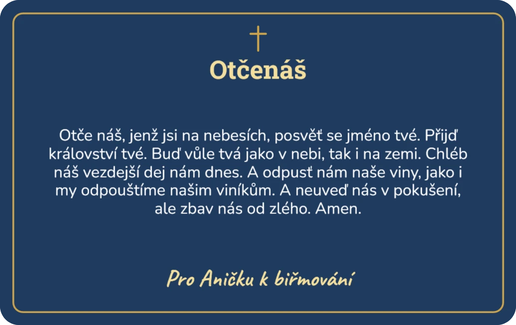 Otčenáš do peněženky, přední strana