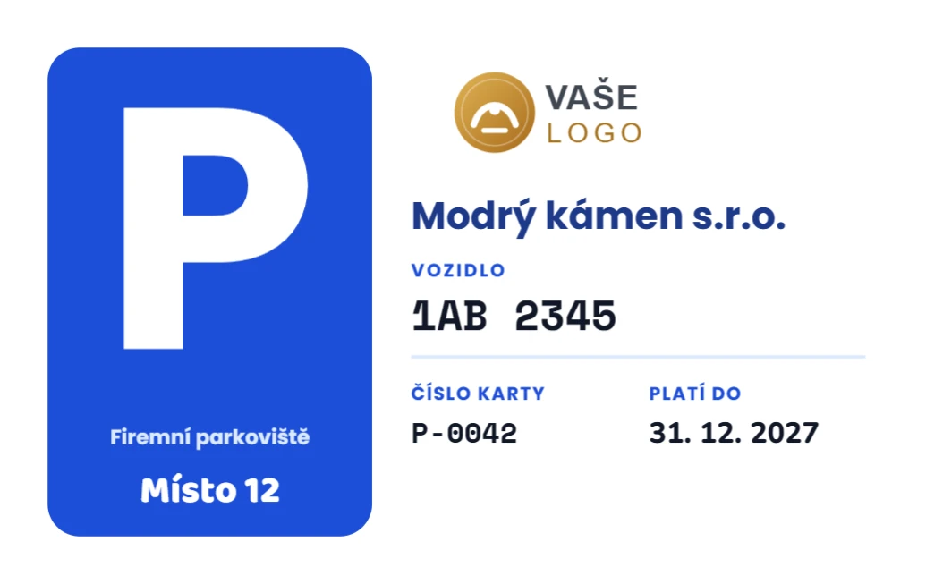 Parkovací karta za sklo pro firemní parkoviště, ukázka karty
