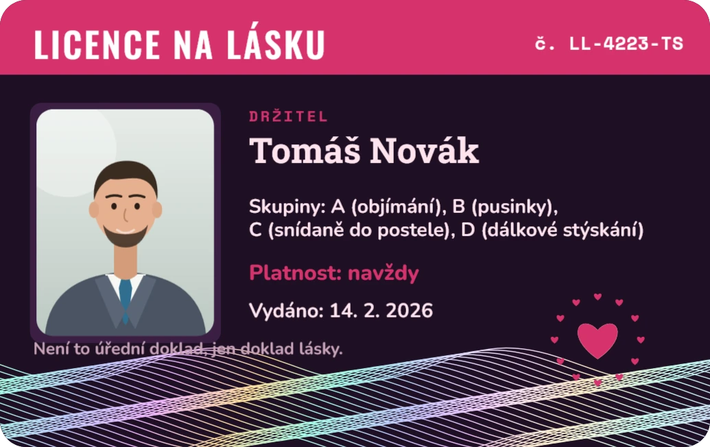 Licence na lásku (holo), ukázka karty