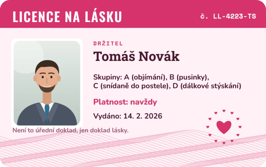Licence na lásku, ukázka karty