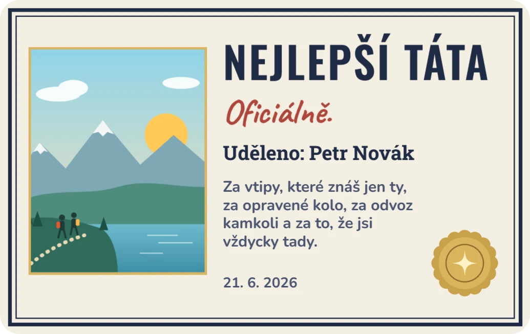 Nejlepší táta. Oficiálně., ukázka karty