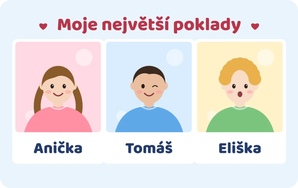 Moje největší poklady: tři fotky, ukázka karty