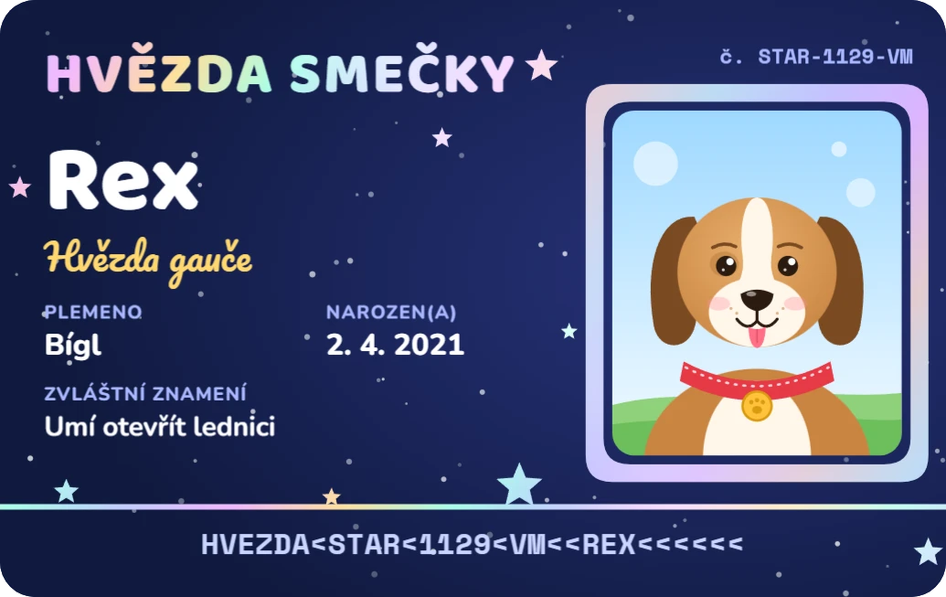 Holo průkaz Hvězda smečky, ukázka karty