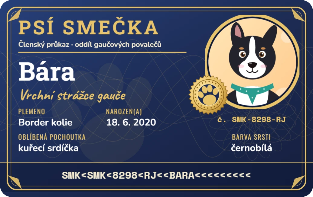 Členský průkaz Psí smečky, ukázka karty