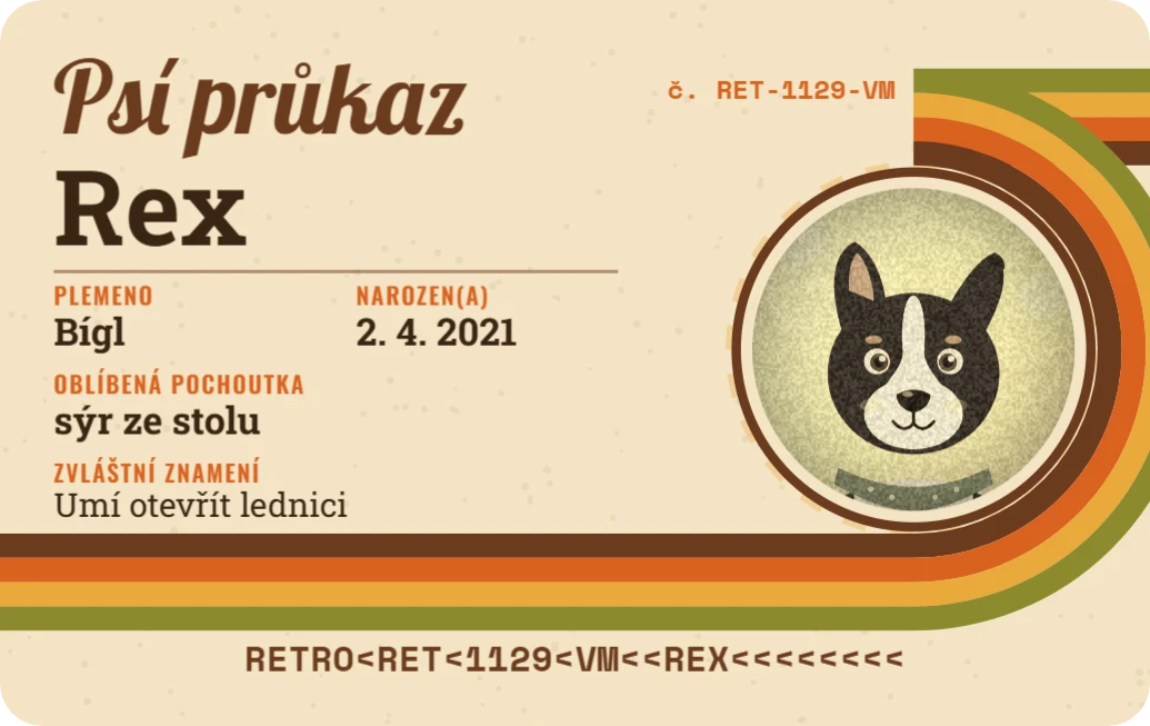 Retro psí průkaz, ukázka karty