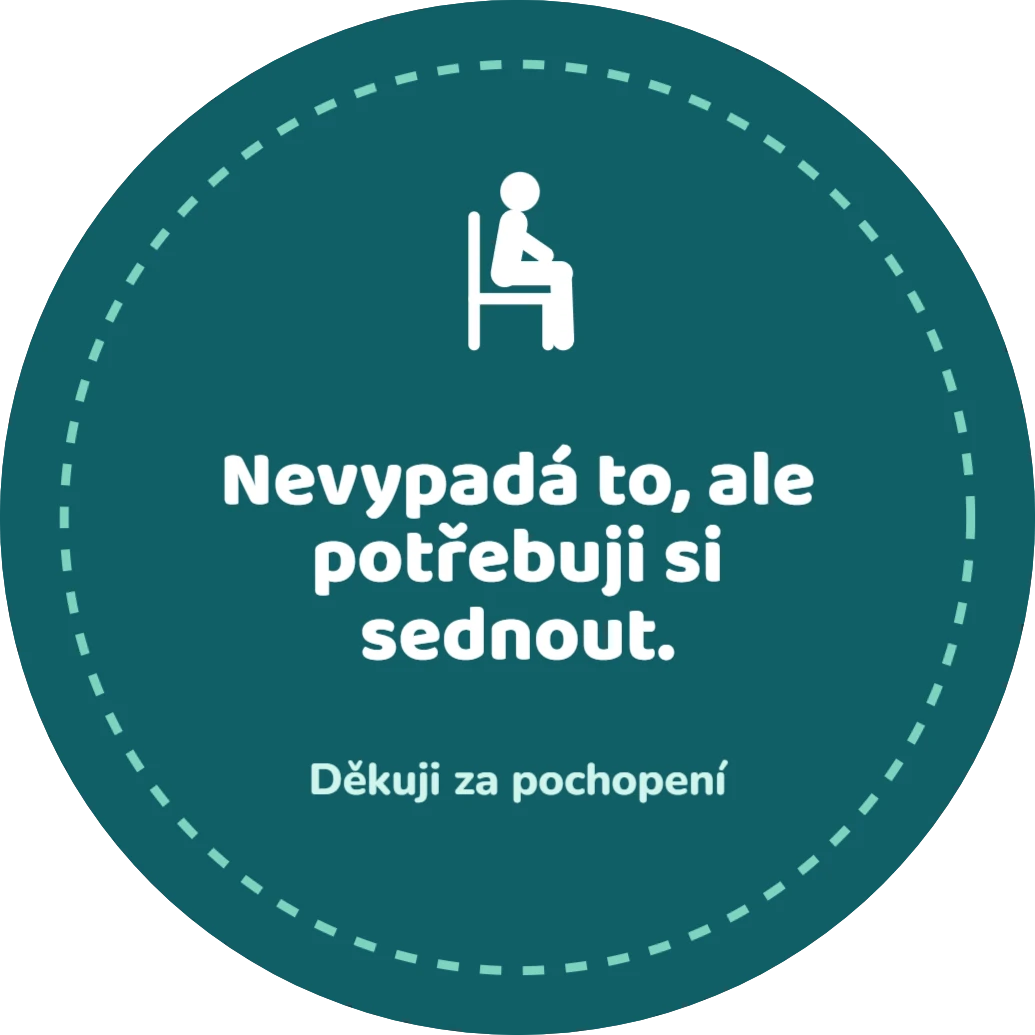 Placka Potřebuji si sednout, ukázka karty