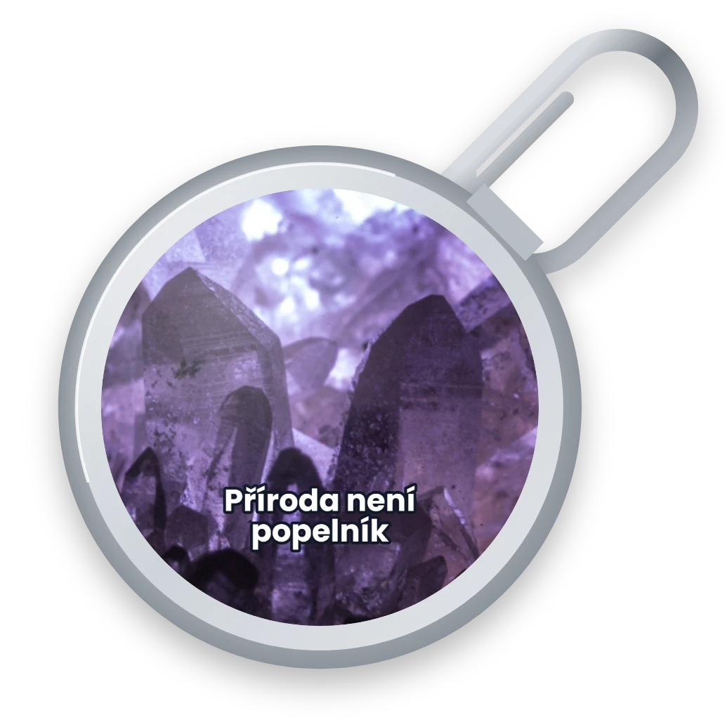 Krystaly: fotografie na víčku, přední strana
