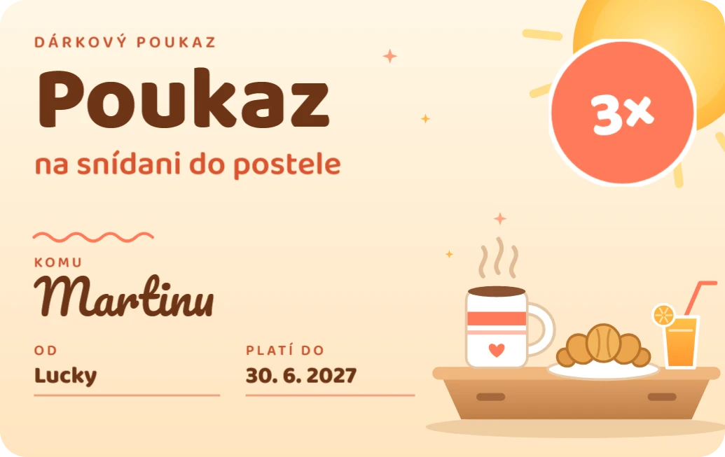Poukaz na snídani do postele, ukázka karty