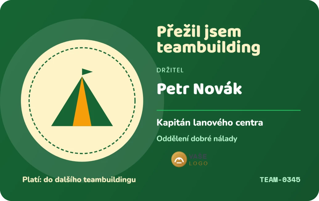 Odznak Přežil jsem teambuilding, ukázka karty