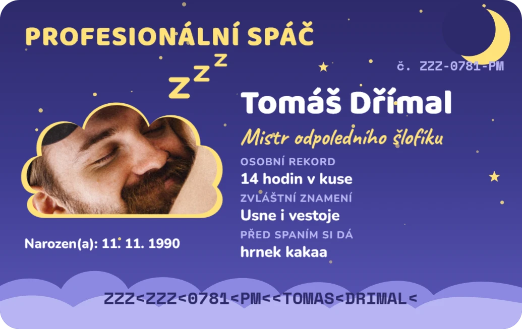 Profesionální spáč, ukázka karty