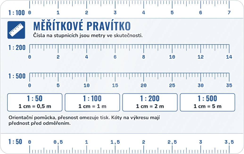 Průhledné měřítkové pravítko, ukázka karty