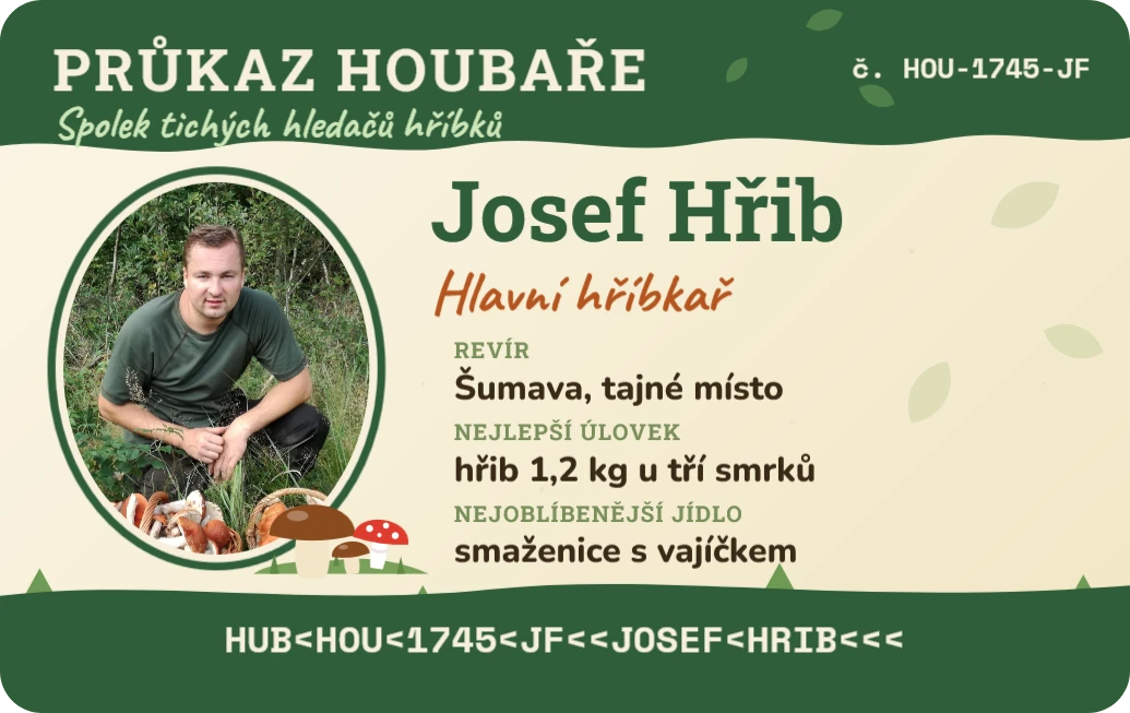 Průkaz houbaře, ukázka karty