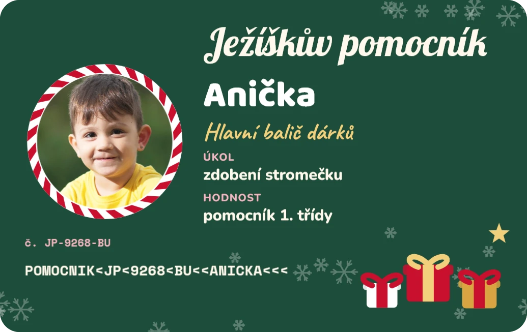Průkaz Ježíškova pomocníka, přední strana