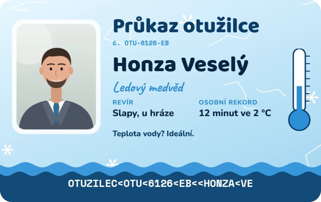 Průkaz otužilce, ukázka karty