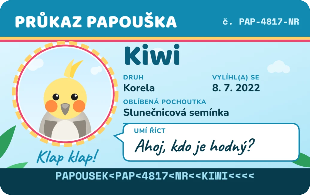 Průkaz papouška, ukázka karty
