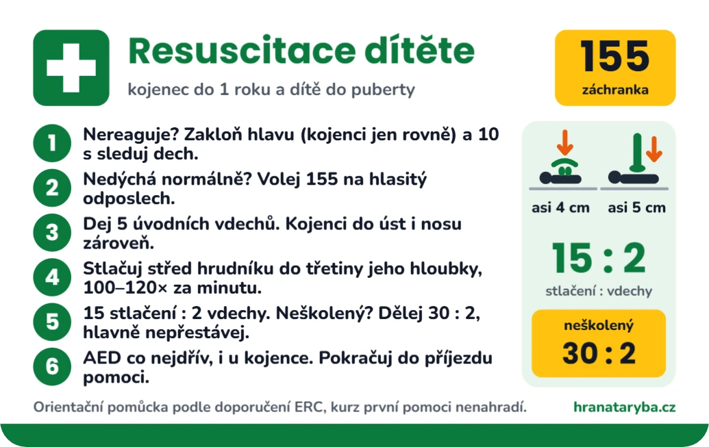 Resuscitace dítěte a kojence, ukázka karty