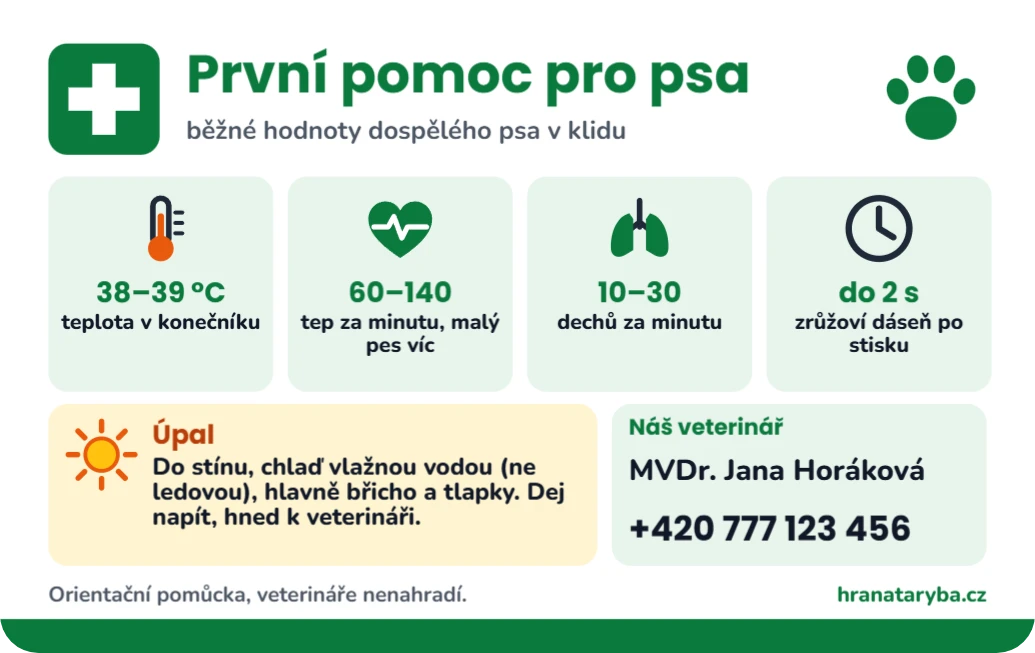 První pomoc pro psa, ukázka karty