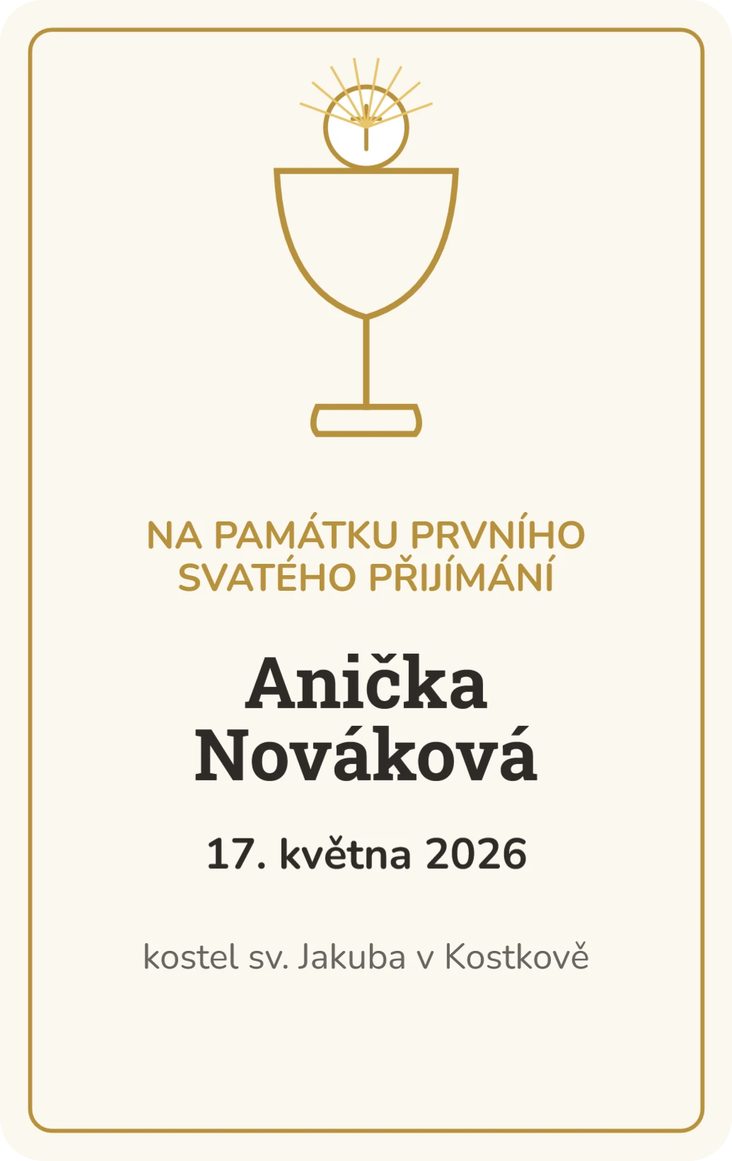 Upomínka na první svaté přijímání, ukázka karty