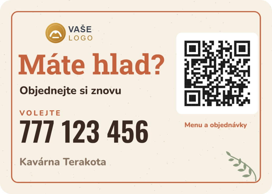 Magnetka na lednici: menu a rozvoz, řada Kavárna, ukázka karty