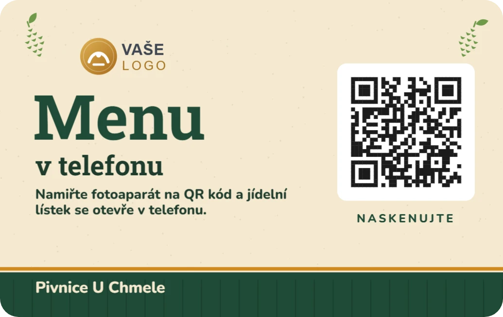 QR menu na stůl, řada Pivnice, ukázka karty